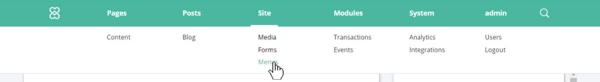 Screenshot of the Site > Menus section in admin